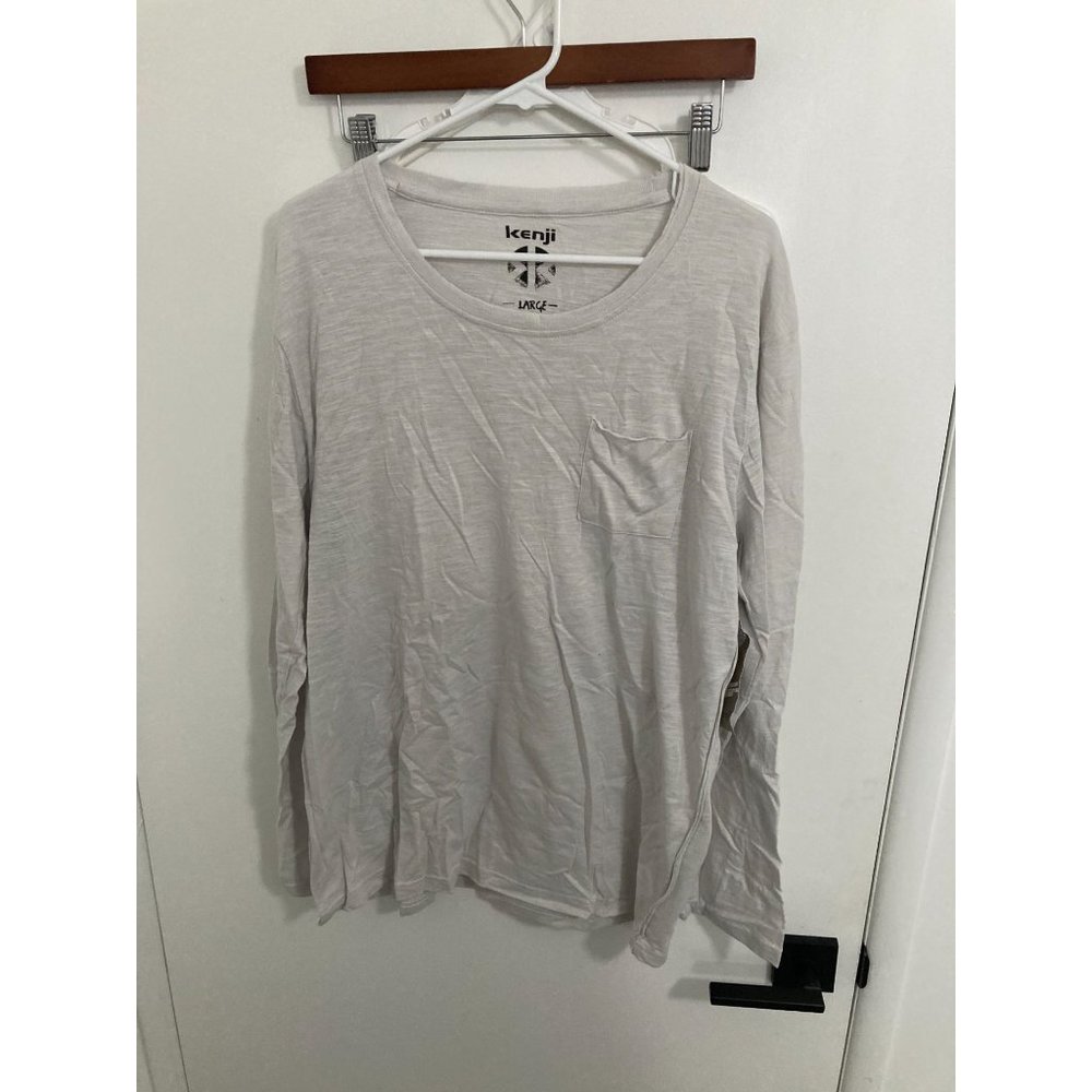 Kenji Mens Laundered Long Sleeved Pocket T-Shirt, Light Gray, Large